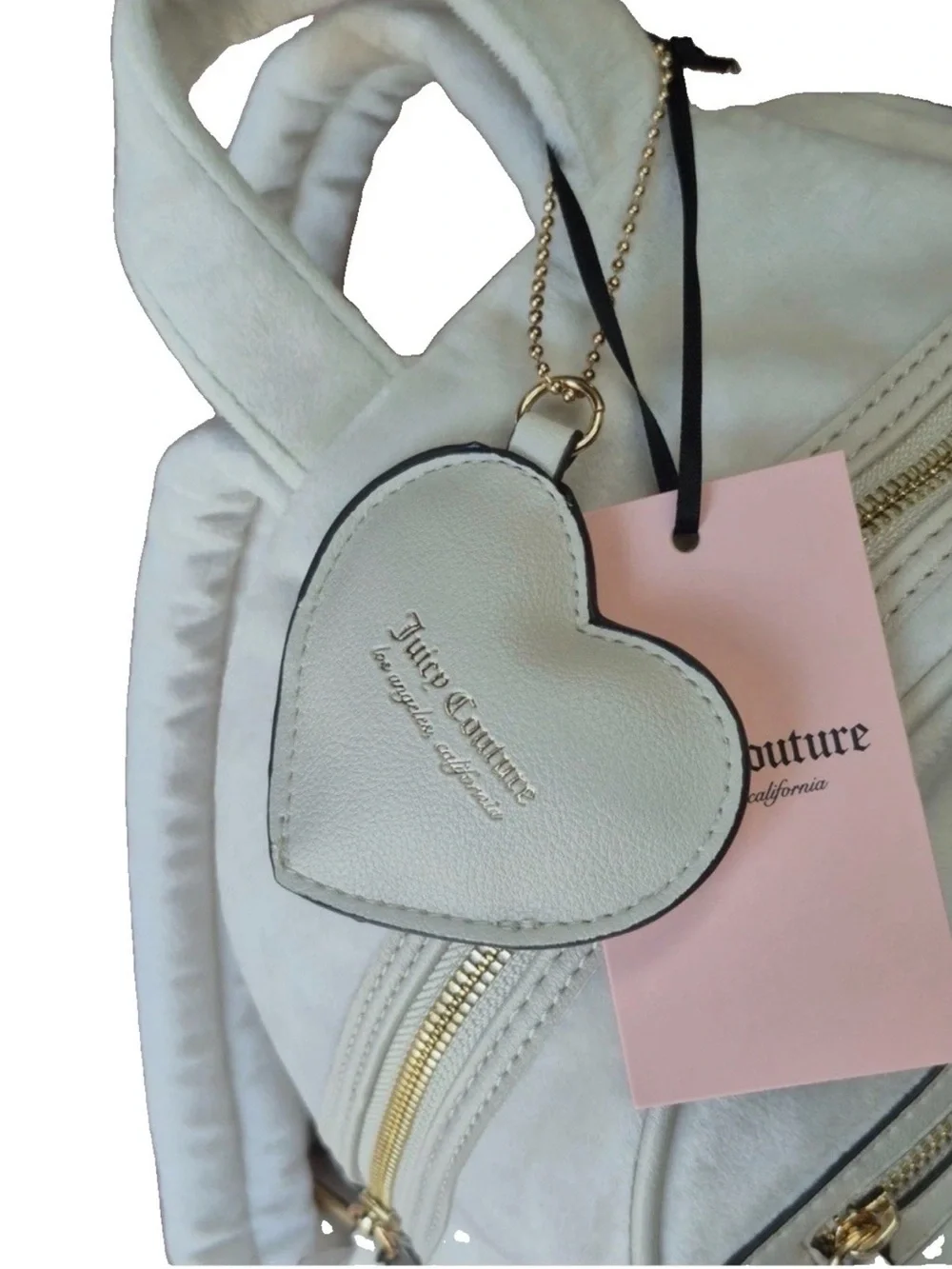 Juicy Couture Angel Big Spender Backpack Ivory Velvet  Bling Logo  Y2K Glam